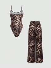 Women's Leopard Print Cami Top And Long Pants Set, Simple Daily Wear